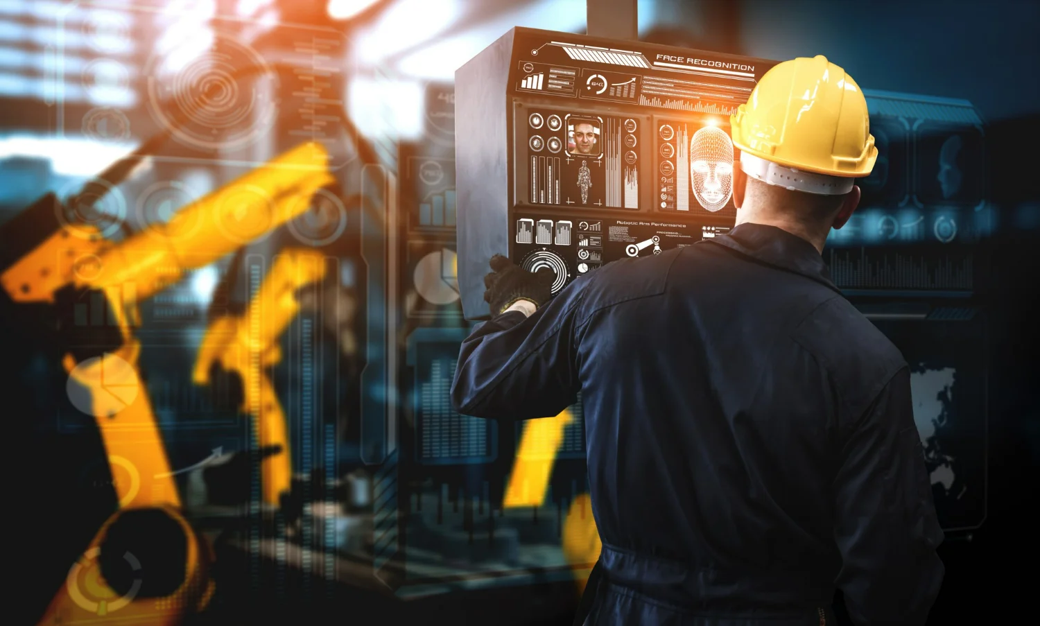 Técnico opera máquina de controle, destacando a importância do serviço multimarcas para manutenção industrial.