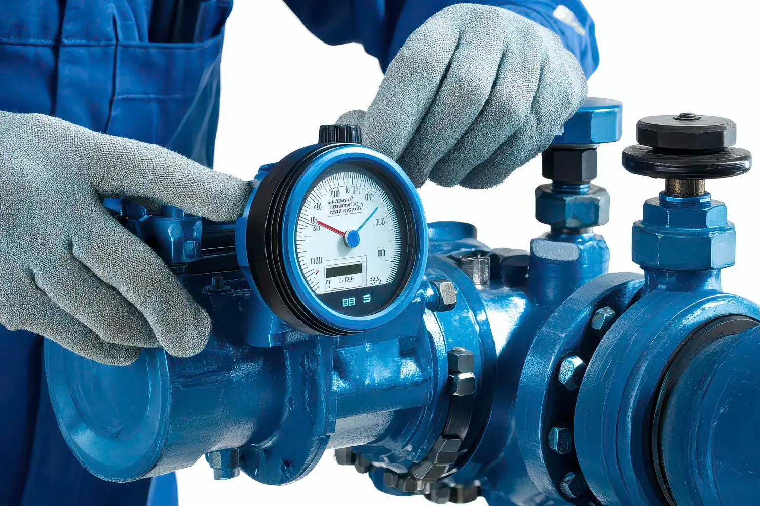 Imagem ilustrativa de um operador industrial instalando acessórios para válvula de controle.