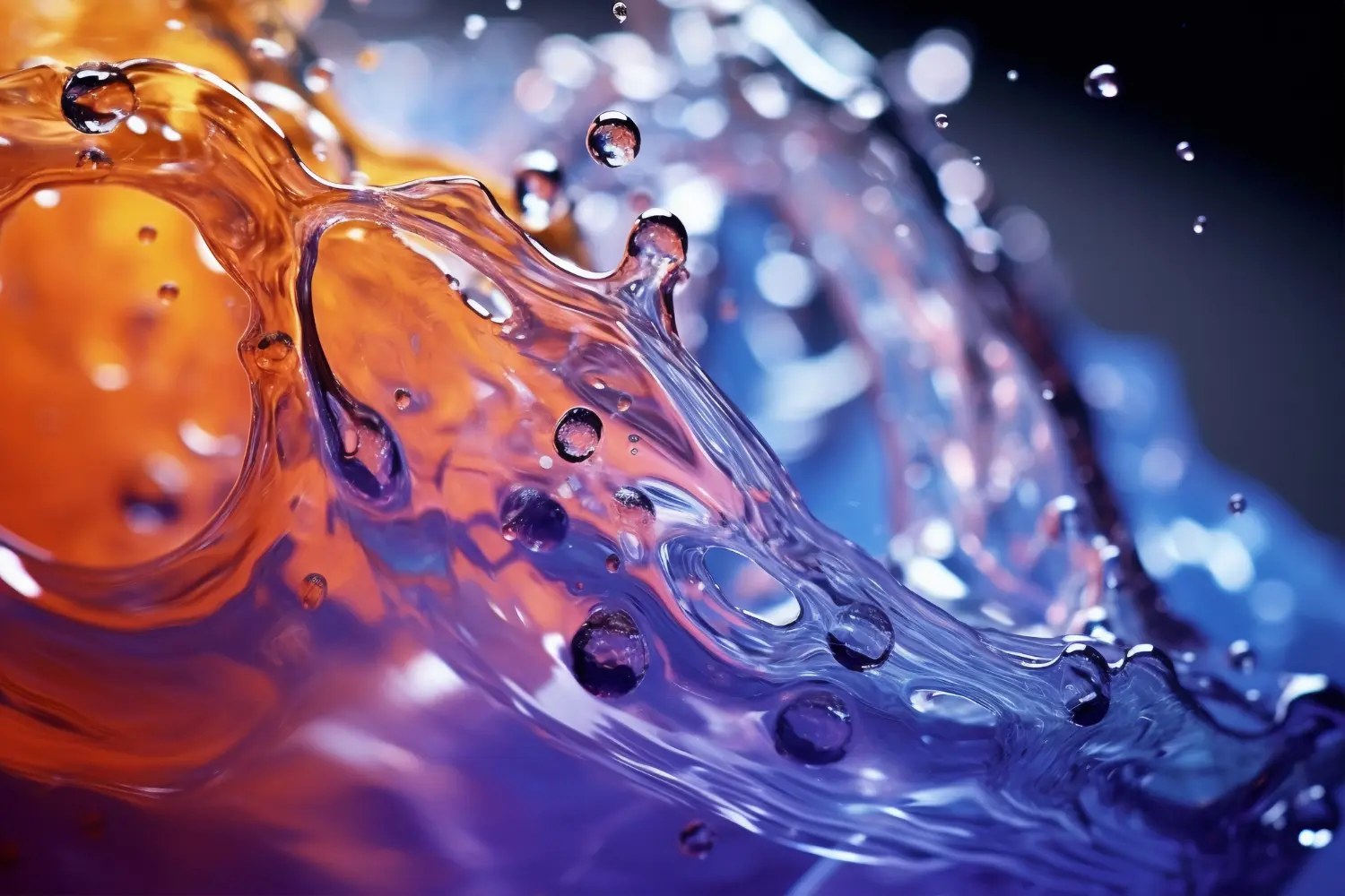 Imagem de um líquido colorido, ilustrando a ação de fluidos industriais em processos produtivos.