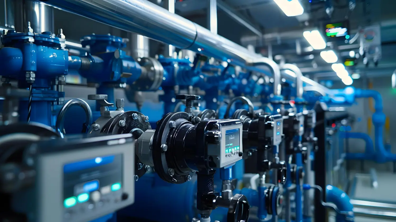 Imagem de uma planta industrial moderna com tubos e equipamentos, simbolizando como automatizar uma válvula.