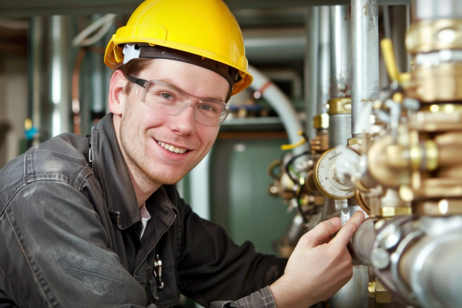 Imagem de técnico de manutenção inspecionando planta industrial, simulando a calibração de válvula de controle.